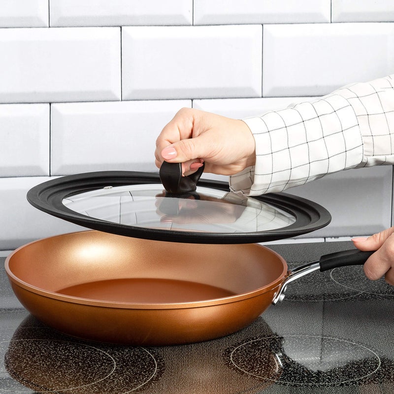 Ecolution Universal Lid for Pots and Pans, Fits 9.5-Inch to 12-Inch Cookware, Tempered Glass Replacement Lid with Heat Resistant Silicone Edge, Dishwasher Safe, Made without BPA, Large, Black - Image 4